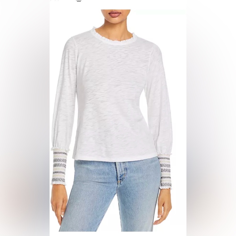 Goldie Smocked Cuff Slub Knit Long Sleeve Tee size large‎